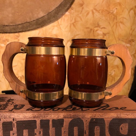 Vintage Siesta Ware Brown Barrel Wood Handle Mugs - Lot of 2 - Picture 6 of 7